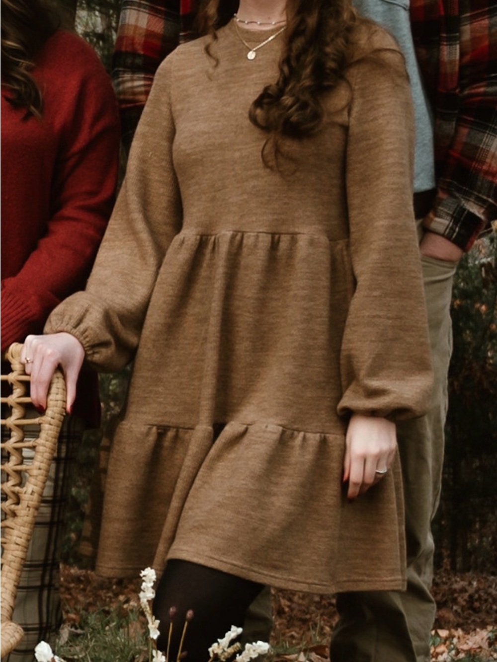 Fall Brown Long Sleeve Tiered Sweater Dress